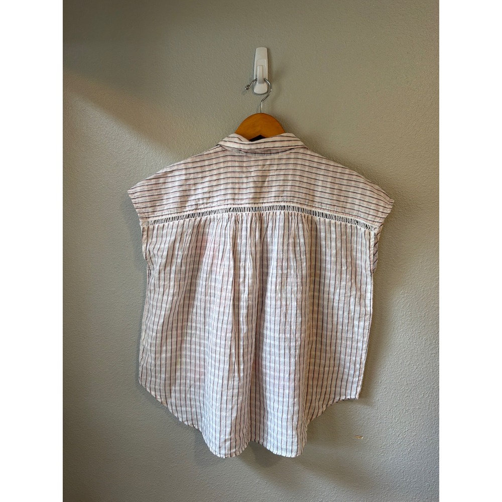 Pilcro by Anthropologie Floral Embroidered Striped Top Women Small Boho Linen - Picture 2 of 8